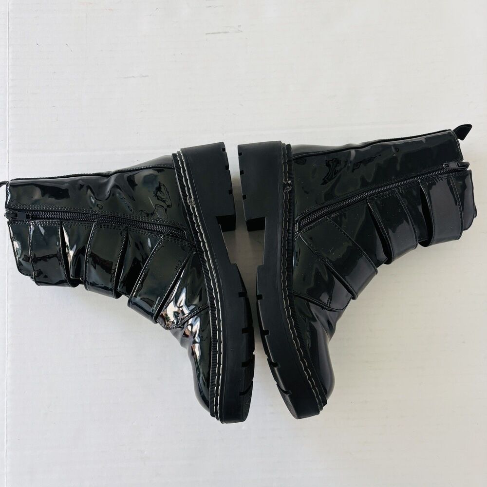 River Island Combat Boots Womens Size 7 Black Biker Crystal Buckle Straps Grunge - Picture 8 of 13
